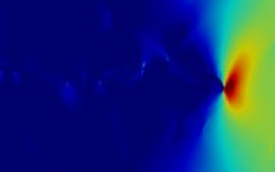 Stress field around a crack tip with a sharp stress concentration.